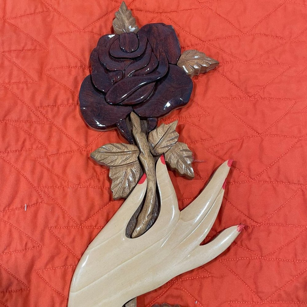 RARE Wall hanging wood Vietnamese ethnic hand made wood/wooden flower basket car